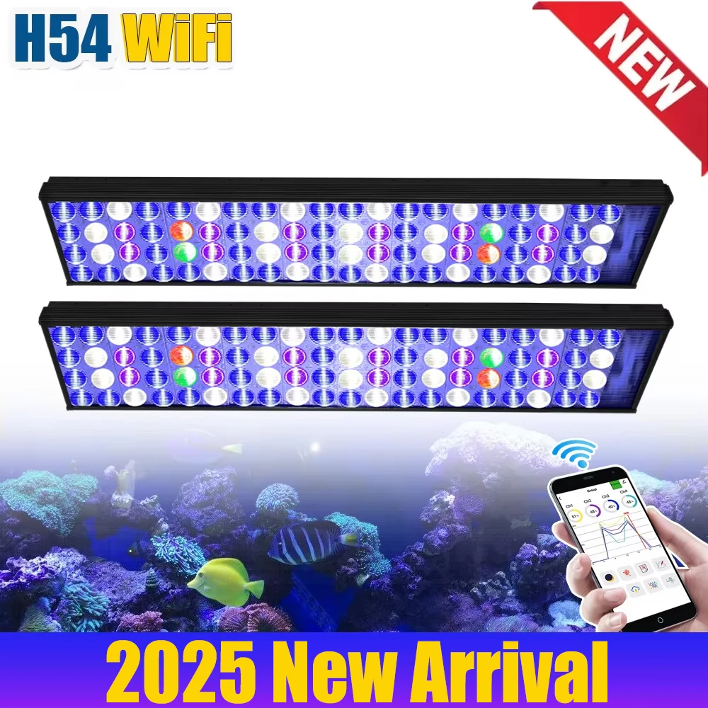 PopBloom H54 WiFI App Control Phone Control Full Spectrum Marine LED Aquarium Light for Coral Reef Fish Tank,Saltwater Lighting