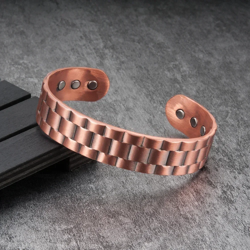 Pulsera de cobre puro para hombre, imanes ajustables para artritis magnética, brazalete para hombre, pulsera de energía de salud para terapia magnética