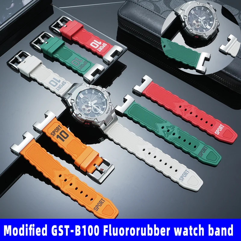 For Casio gst-b100 Fluororubber watch strap men GST-W300 210 400G S130 S310 S330 B100 band metal adapter Modified watchband