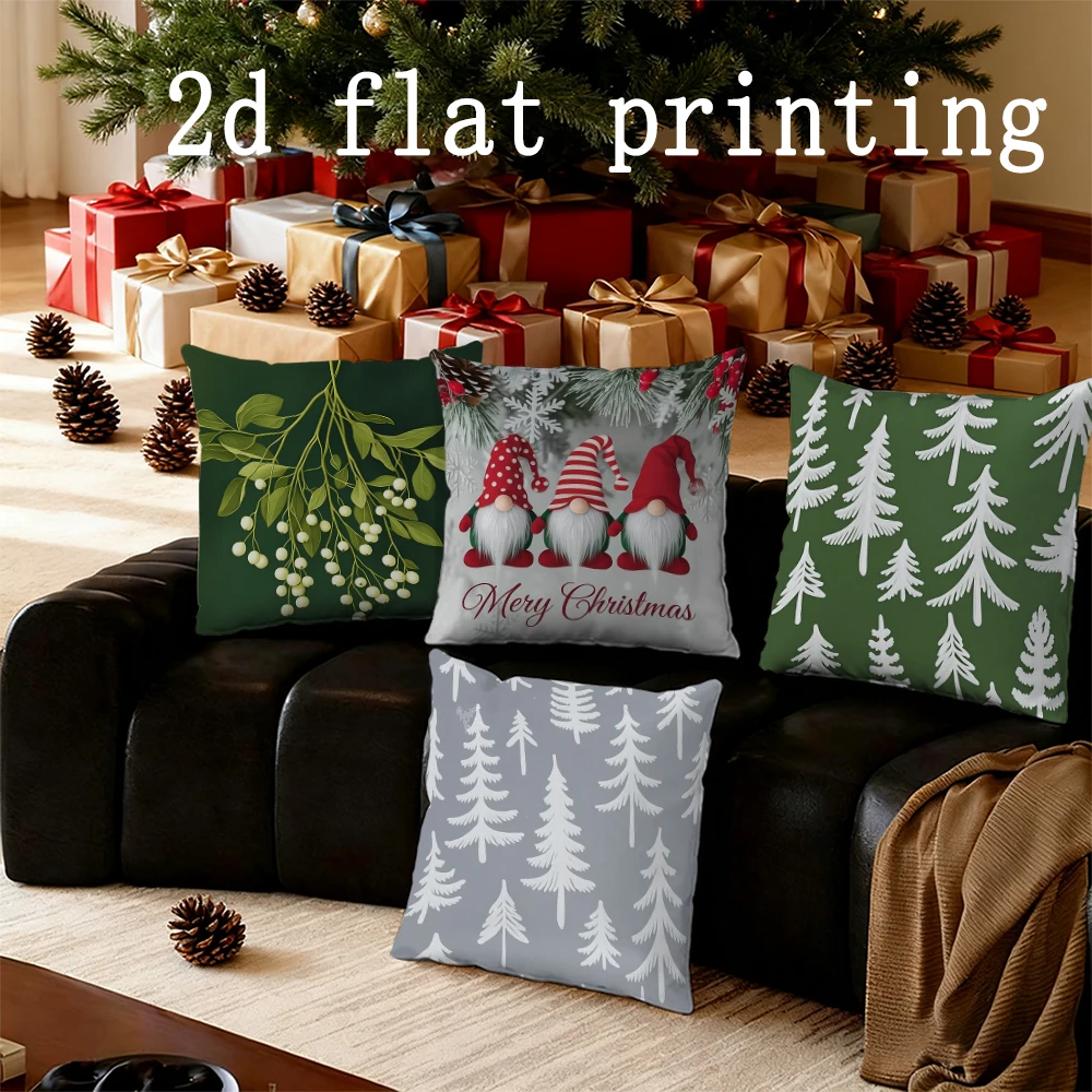 Home Decor Christmas Gnomes and Pine Tree Pillow Covers Pattern Cushion Cover Suitable for Sofa Bedroom Car Pillow Cover
