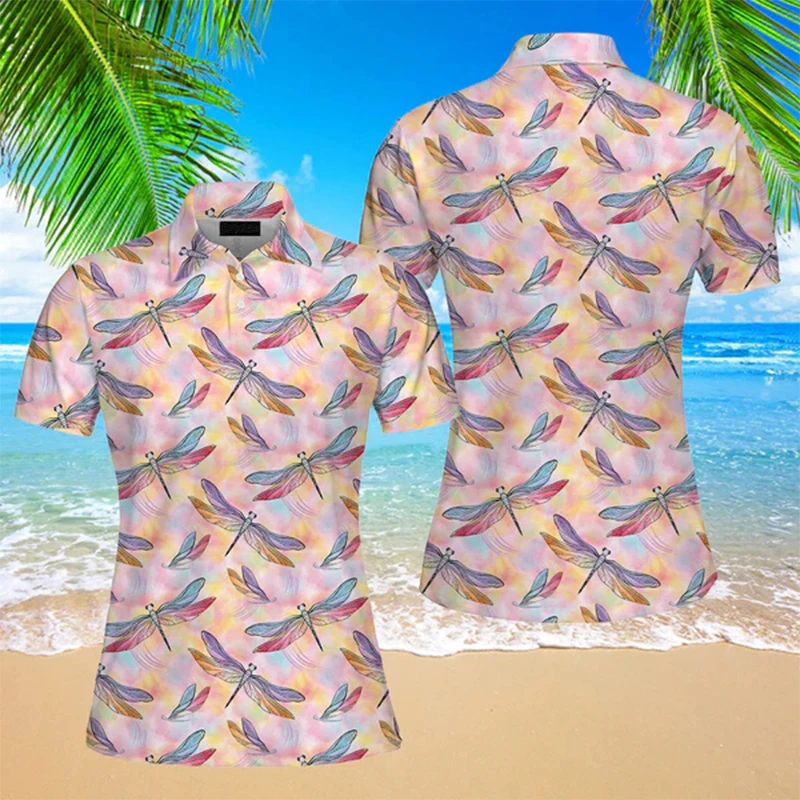 New Men's Polo Shirts Hawaii Tropical Style Dragonfly Print Short Sleeve Aloha Shirts 2024 Summer Holiday Casual Tops Blouse 4XL