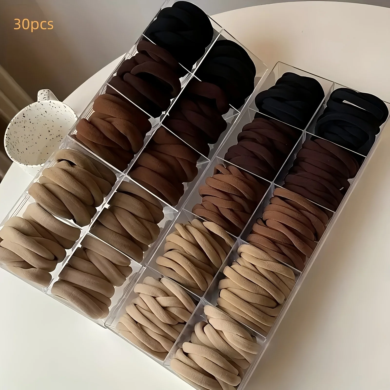 30 pièces marron/noir, cordon élastique sans couture, sangle en cuir durable, élastique pour cheveux, cordon à haute élasticité.