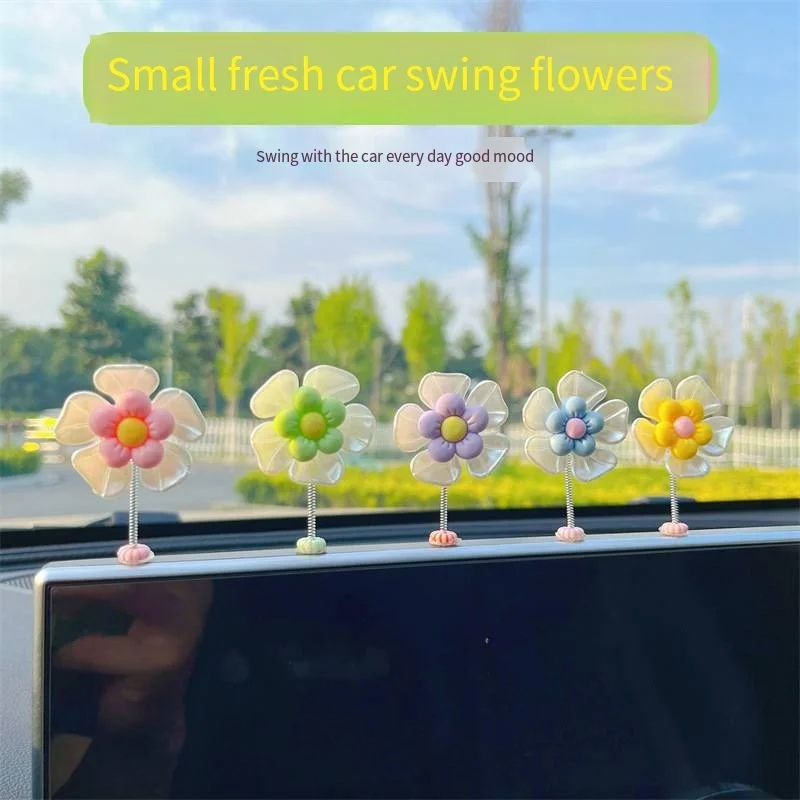 Car Center Console Ornaments Cute Sun Flowers Shaking Head Ornament Vibrant Car Dashboard Desk Decorations Car Interior