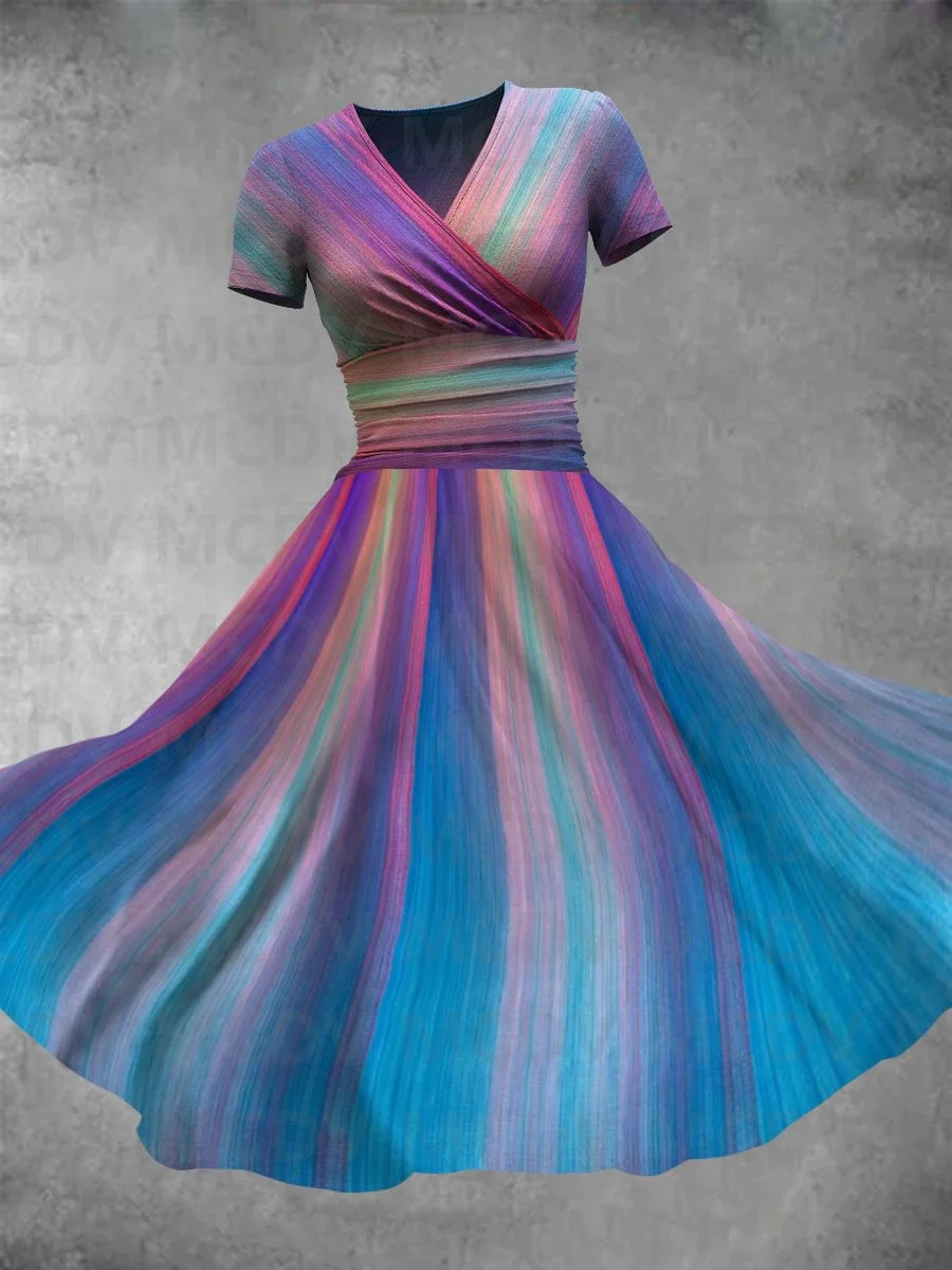 Women's Rainbow Collage Art Maxi Dress 3D Printed Sexy V-neck Dress Female Dresses