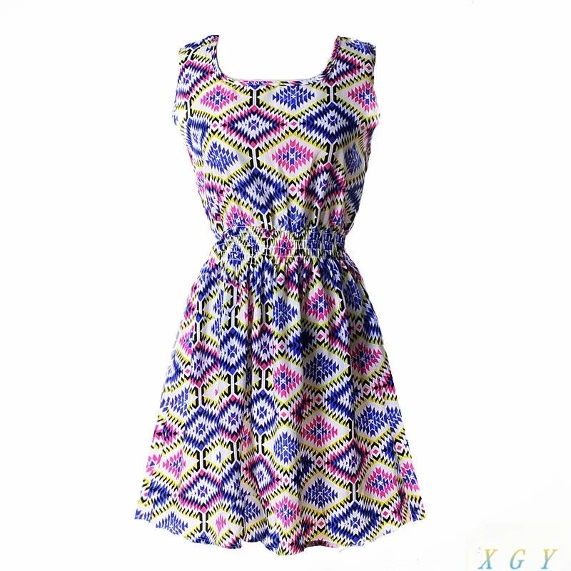 Casual flor primavera verão vestido feminino casual floral sem mangas colete impresso praia chiffon vestido roupas femininas moda vestido