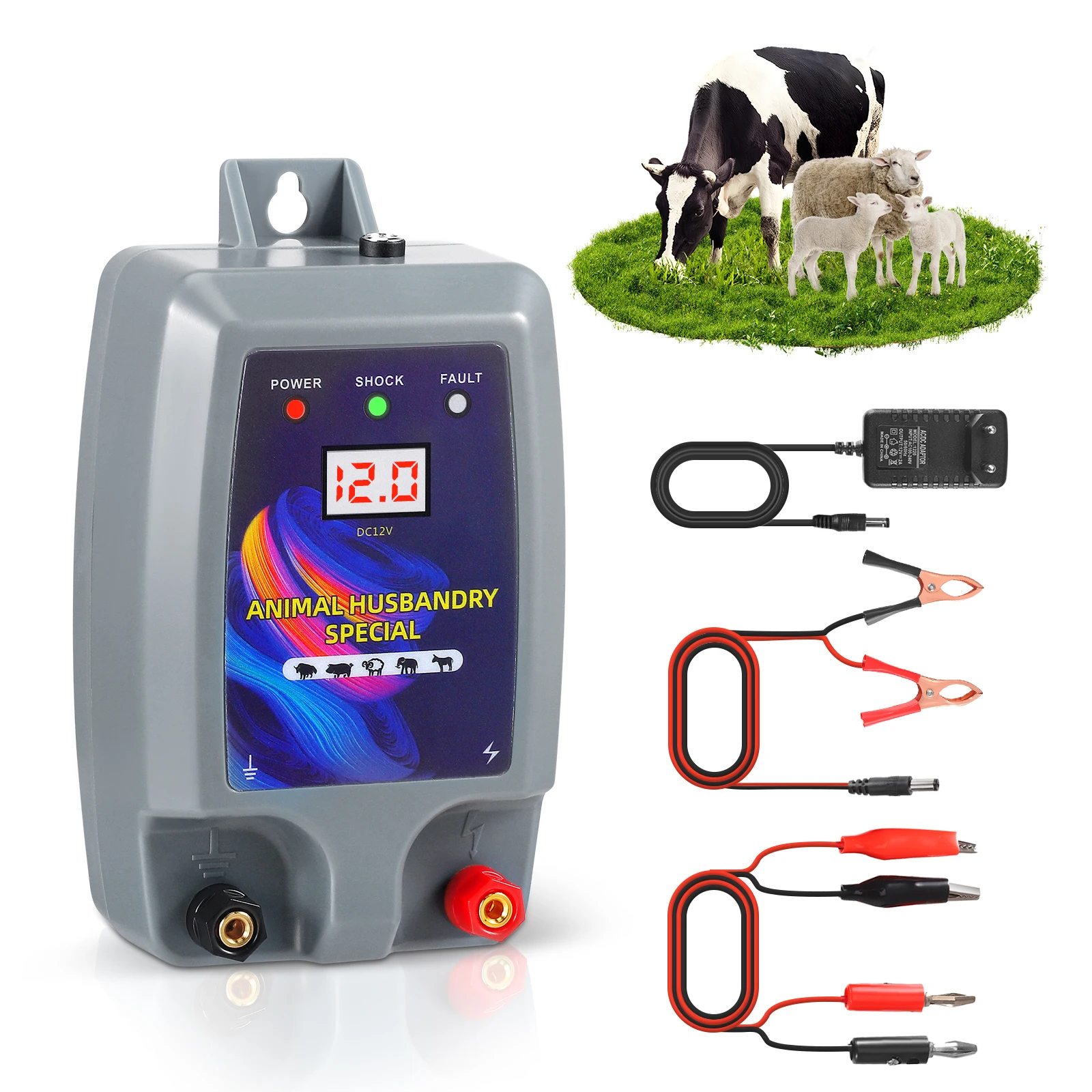 Électrificateur de clôture électrique 15KM, 12V, 2a, pour animaux, bétail, mouton, cheval, poulet, ferme, bétail, 1.5 joules, dispositif de contrôleur d'impulsions