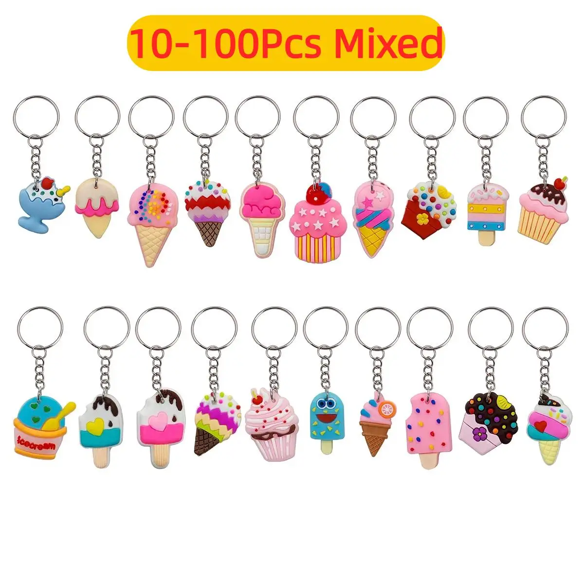 10-100pcs Fashion Ice Cream Cartoon Keychain  Women Cute Keyring Wallet Bag Backpack Charm Birthday Party Decor Women Girls Gift