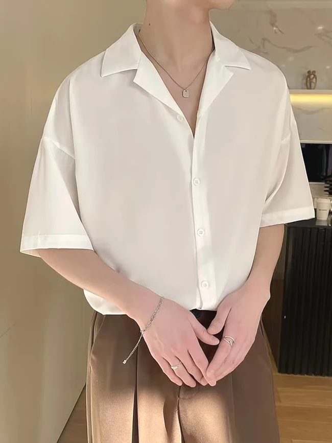 

Laid-back Cuban Collar Silk Chiffon Men's Shirt Loose Short Sleeve Iron-free Fashionable Summer Youth Cool Feeling Thin Model
