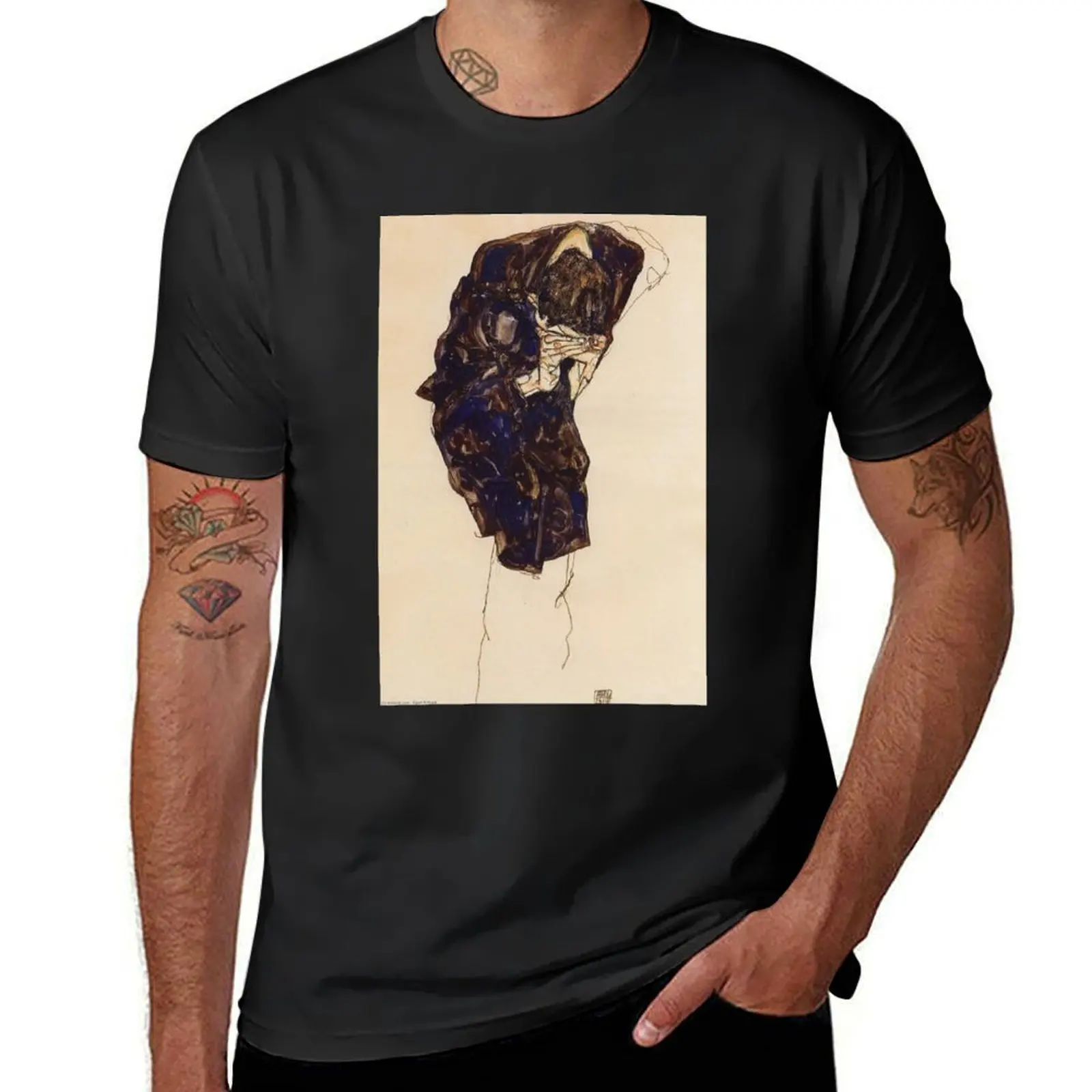 original painting by Egon Schiele 1890 - 1918, Egon Schiele Prints T-Shirt Short sleeve tee plain black t shirts men