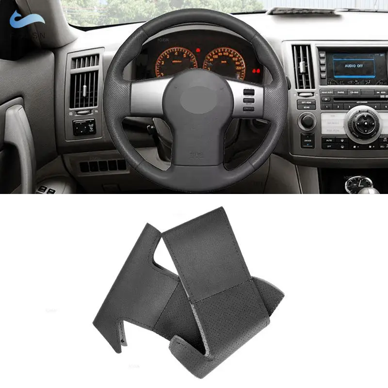 

For Nissan Pathfinder III Frontier Xterra Navara 2005 - 2015 Braids on Steering Wheel Cover Black Perforated Microfiber Leather