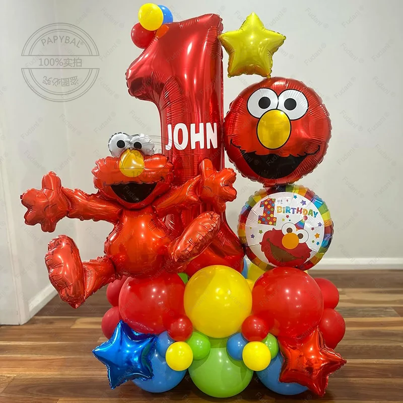 38 Uds. De decoración para fiesta temática de Barrio Sésamo, globo Elmo, suministros para fiesta, globo de aluminio de dibujos animados, juguetes de decoración para fiesta de feliz cumpleaños para niños