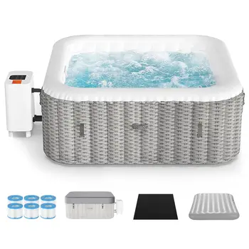 Nadmuchiwana wanna z hydromasażem dla 4-6 osób, przenośna wanna z PVC z 130 dyszami powietrznymi, wzmocniona, filtrowana wanna spa na zewnątrz z 360 dyszami. ° Dostosowane