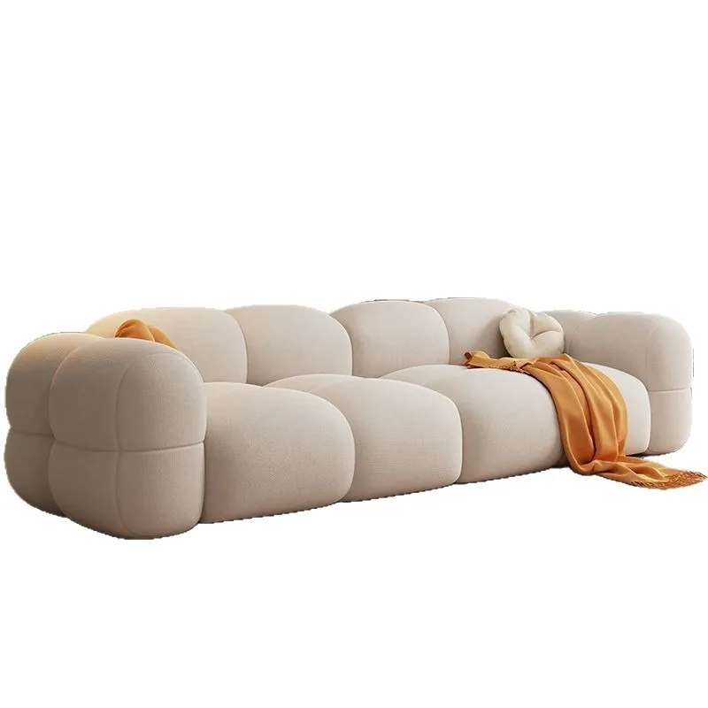Modern simple small apartment living room Internet celebrity flannel sofa Straight row French cream ins wind jelly fabric sofa