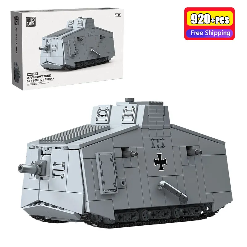 

920PCS A7V German Heavy Tank Building Blocks 1:35 Military Army WW1 Construction Bricks Educational DIY Toys For Children