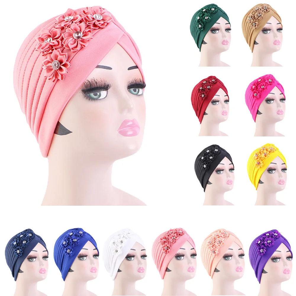 

Indian Women Flower Muslim Chemo Cap Hijab Turban Strech Headwrap Scarf Hair Loss Hat Bonnet Cancer Turbans Beanies Mujer Cover