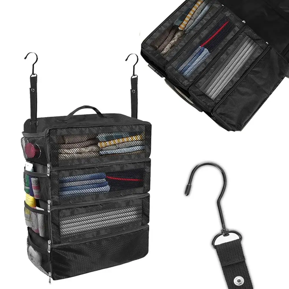 

Multi-Layer Foldable Clothes Storage Bag Large Capacity with Hook Wardrobe Hanging Clothes Bag Portable Waterproof