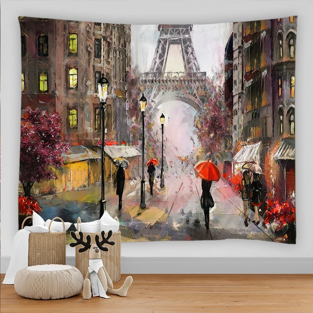 برج إيفل نسيج فن حائط ، منظر طبيعي للمدينة ، ديكور معلق وردي ، خلفية لافتة صور ، باريس