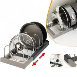 Expandable Kitchen Cabinet Organizer Rack Stainless Steel Storage Shelf for Pots Pans Cutting Boards Cookware