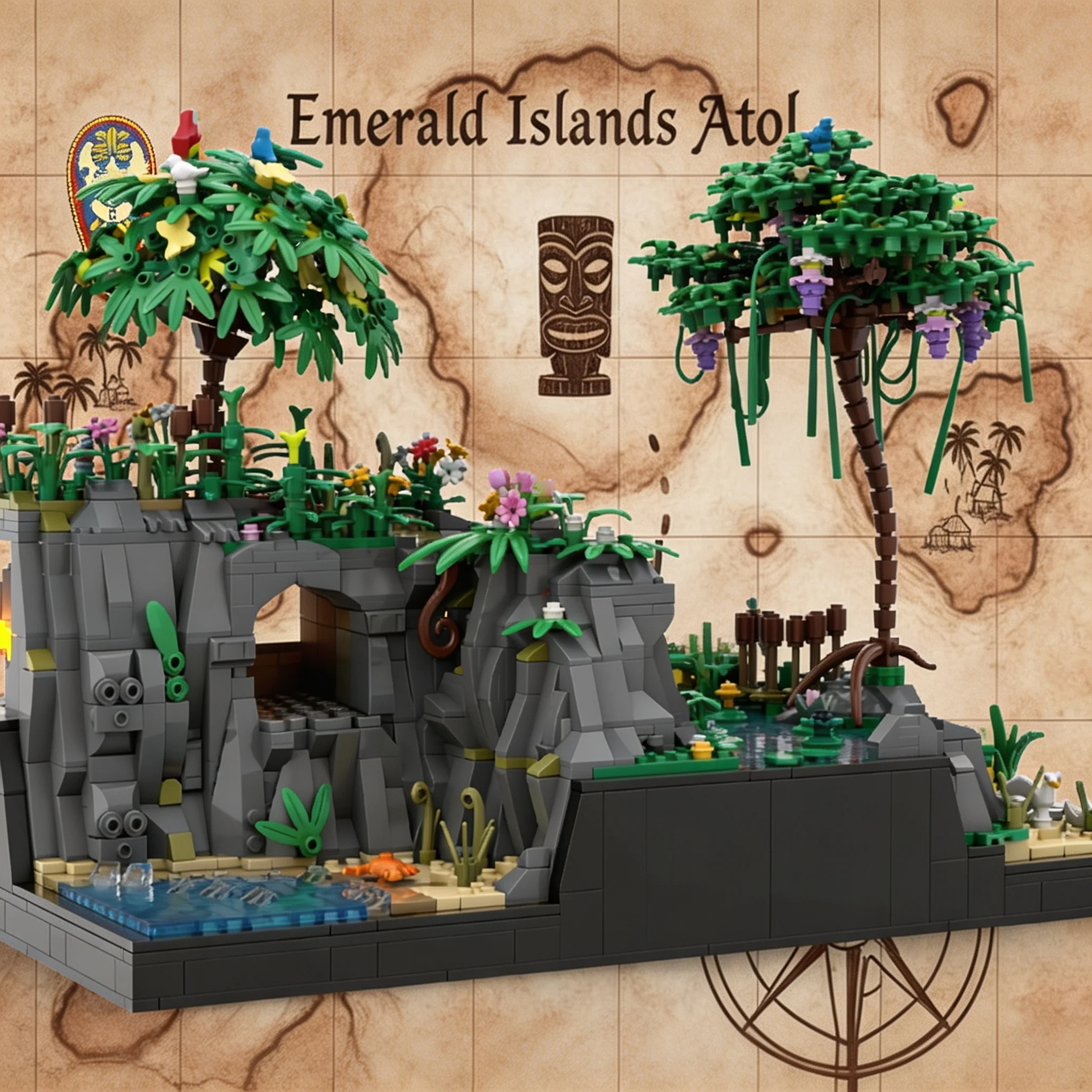 2780pcs MOC FLORAL LAKE II Secret Cave Waterfall Tiki Booby Trap Extension Paradise Cove Model Building Blocks Christmas Gift