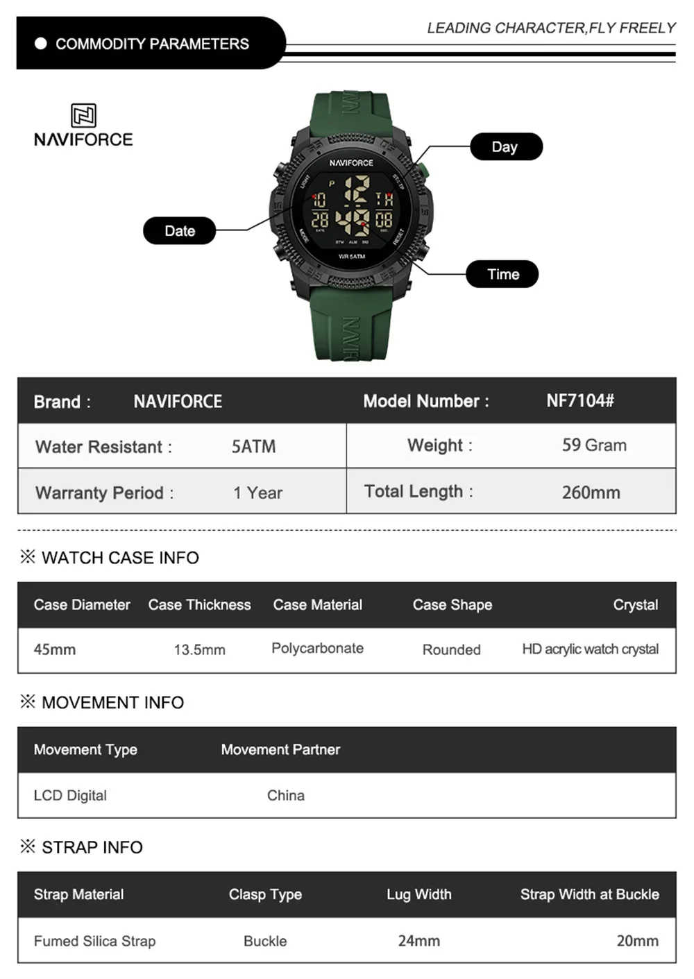 NAVIFORCE NF7104 Digital Watch Men Military Sport Chronograph Wristwatch Stopwatch Waterproof Original Male Electronic  Gift