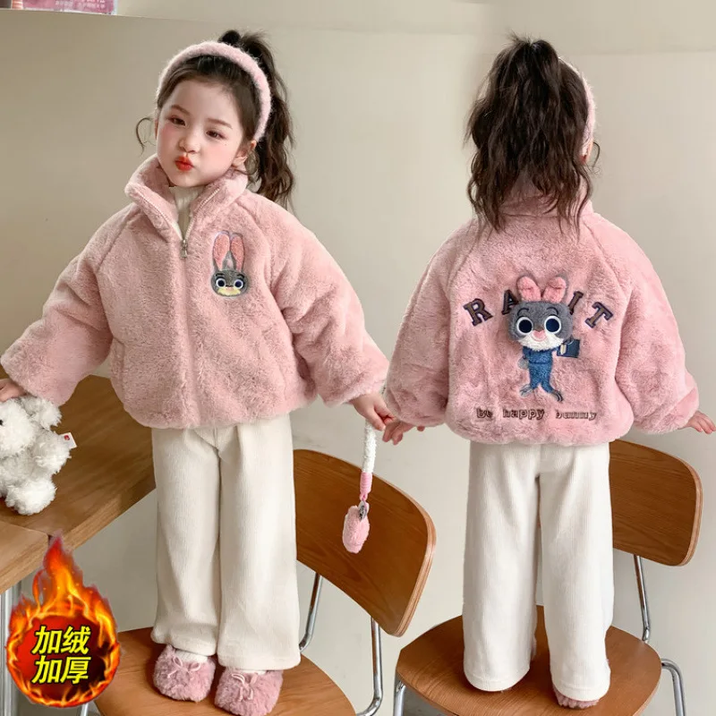 

Плюшевая куртка Disney Bunny Cop Girls Plus Velvet 2026 New Judy Hopps, новая коллекция, детская, мягкая, модная, повседневная, с героями мультфильмов