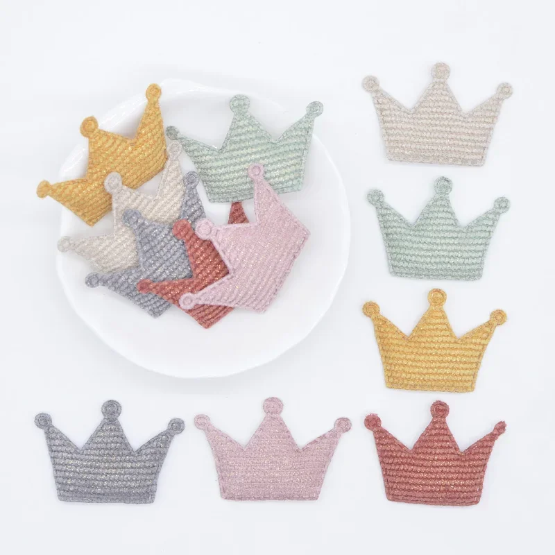 50Pcs 42*28mm Padded Glitter Cloth Crown Applique for DIY Hat Gloves Clothes Leggings Fabric Sewing Headwear Decor Patches