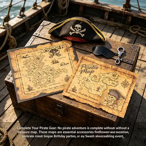 Vintage Kraft Paper Pirate Treasure Map, Pirate Adventure Theme Decor, Halloween Birthday Party Supplies for Pirate Themed Party