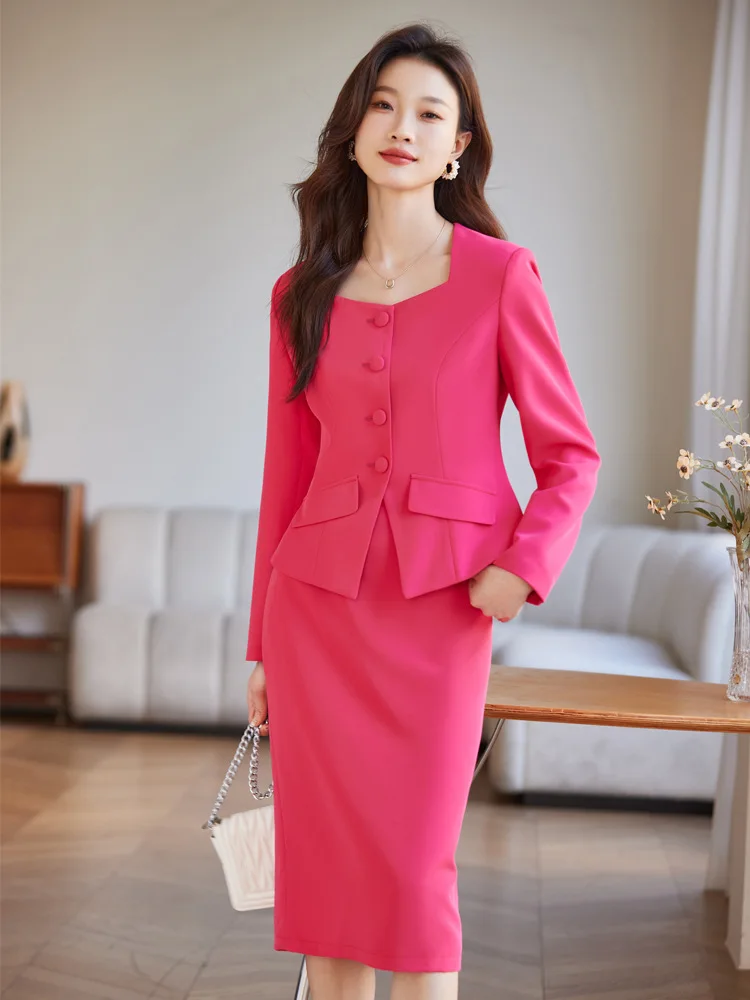 3950 Pink Suit Women\'s Spring and Autumn2024New High Sense Temperament Office Wear Host Interview Formal Wear Suit