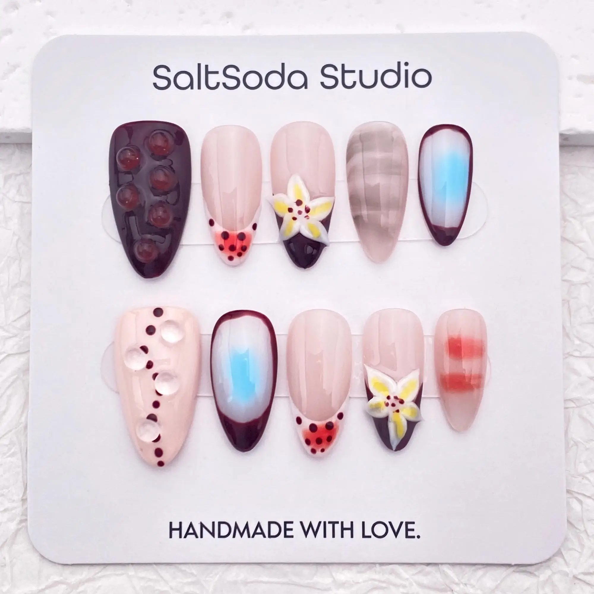 

3D flower custom smudge simple almond-shaped nail art cute French pointed nail art hand-embossed nail art reusable nails