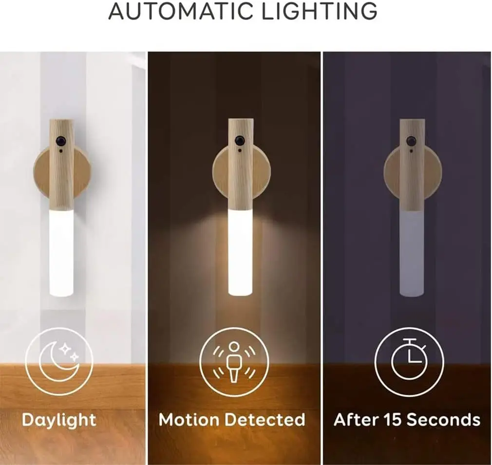 Night Light Motion Sensor Rechargeable Wireless LED Wall Lamp 360°Rotation Magnetic For Room Kitchen Stair Cabinet Lights