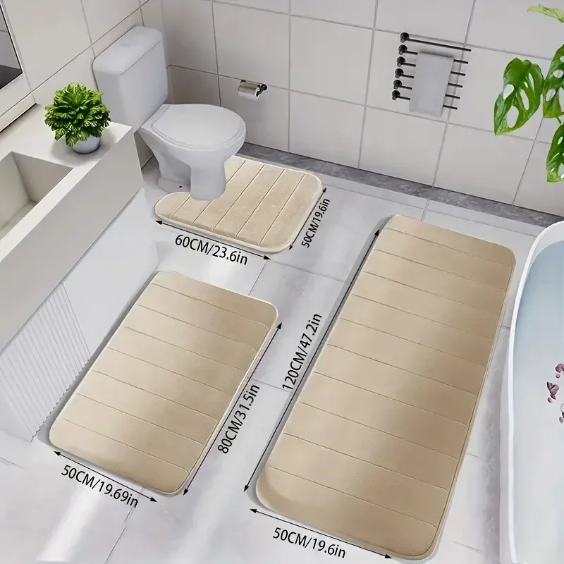 3Pc Sets Bath Mats Non Slip Memory Foam Bathroom Soft Rugs Water Absorption Dry Fast Bath Mat Machine Washable For Home Floor