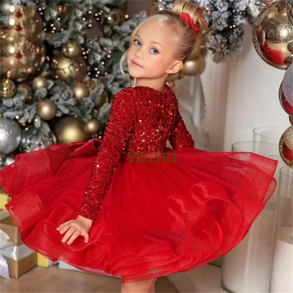 

Red Scoop Flower Girls Dresses for Baby 2024 Sleeveless Feather Christmas Gowns with Belt A Line Tiered Knee Length فلور فتاة ال