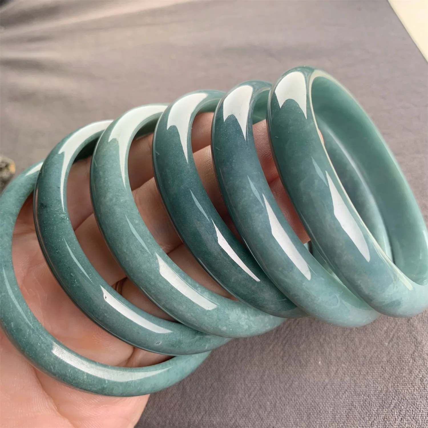 Genuine Grade A Guatemalan Jadeite Old Blue Water Snowflake Cotton Wide Band Bangle Certified Icy Translucent Untreated Women