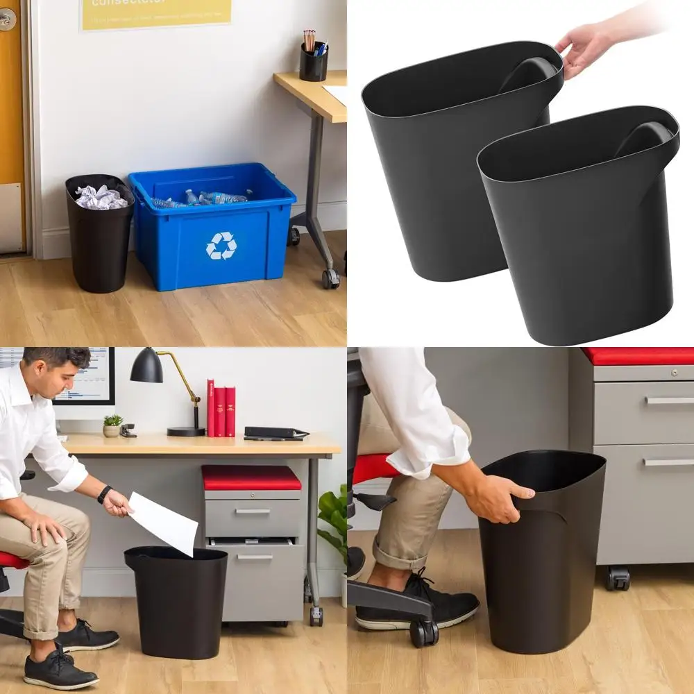 

Dual 6-Gallon Wastebaskets with Handles, Ideal for Home and Office, Black