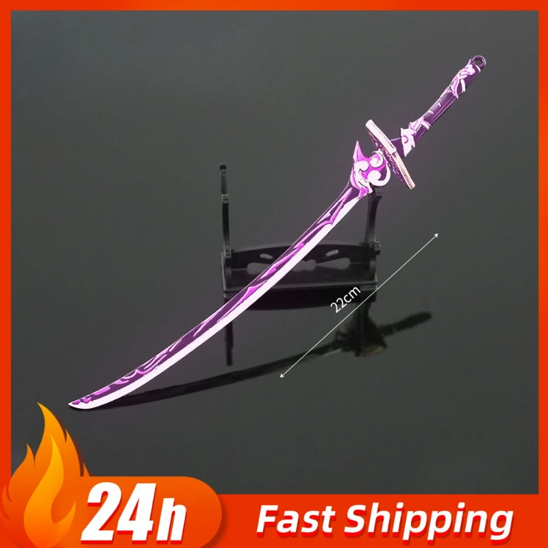 22cm/8.66in Genshin Impact Game Peripherals Thor Thoughtless Slash Keychain Samurai Sword Metal Weapon Model Toy Craft Ornaments