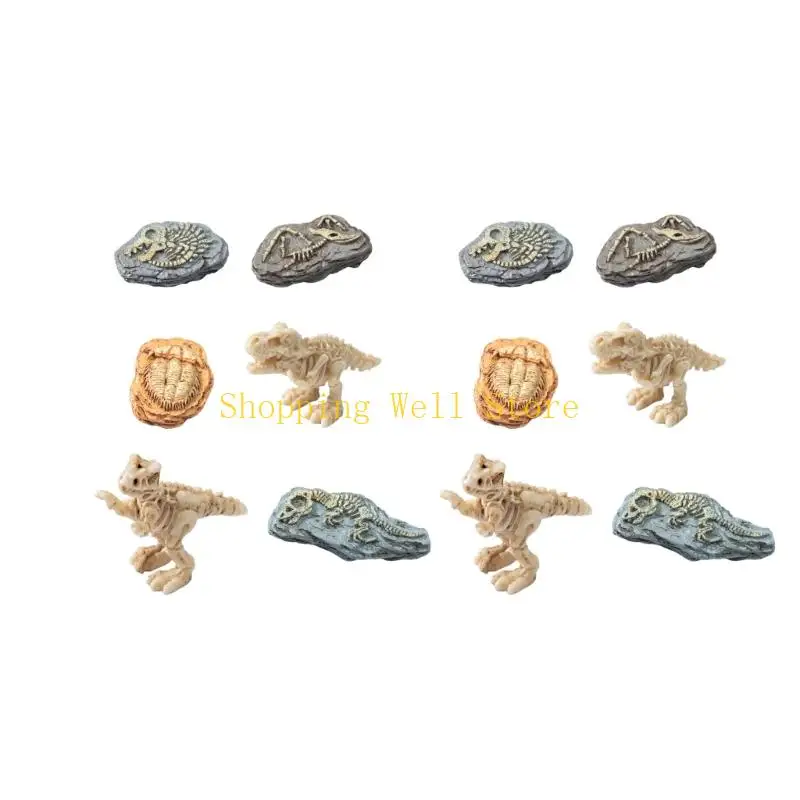 KX4B 12Pcs Miniature Dinosaur Skeletons Fossils Statue Miniatures Dollhouses Accessories