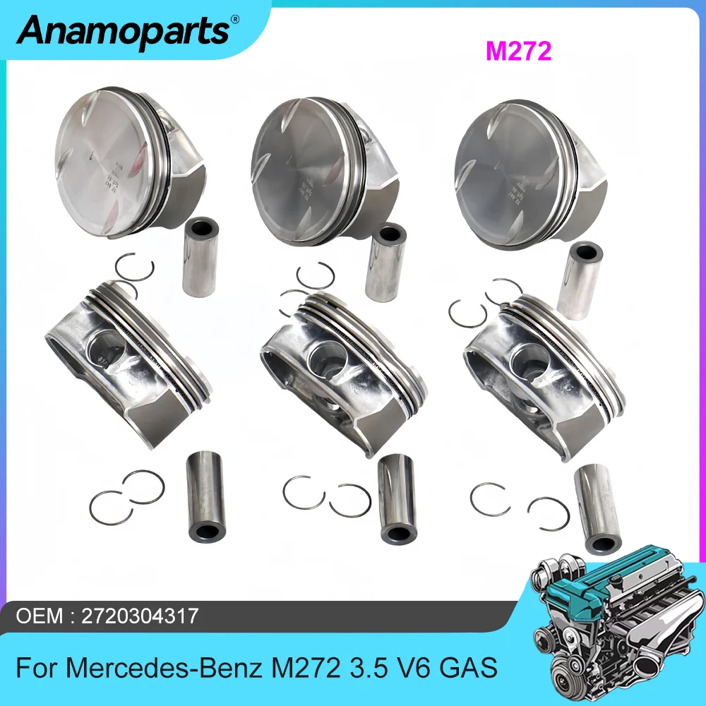 Engine 92.9mm 8x Pistons Kit With Rings Fit M272 3.5 L V6 GAS For 2006-2013 Mercedes-Benz C350 E350 W211 W166 3.5L 2720304317