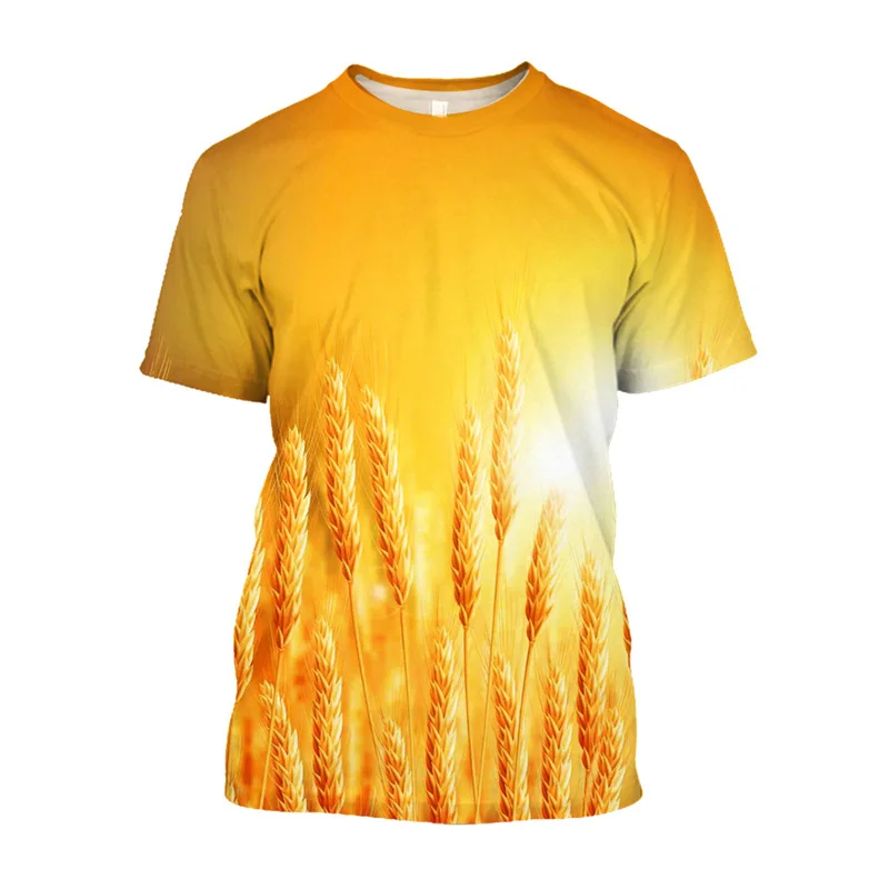 3D Printed Golden Wheat T-Shirt For Men Foodstuff Pattern Tees Summer Harajuku Loose Round Neck Tops Short Sleeves T Shirts