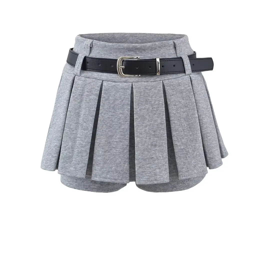 Low Waist A-Line  Skirt Anti-Light Walking Simple Sle Girls Spring Autumn Versatile Slimming ort Skirt with Belt