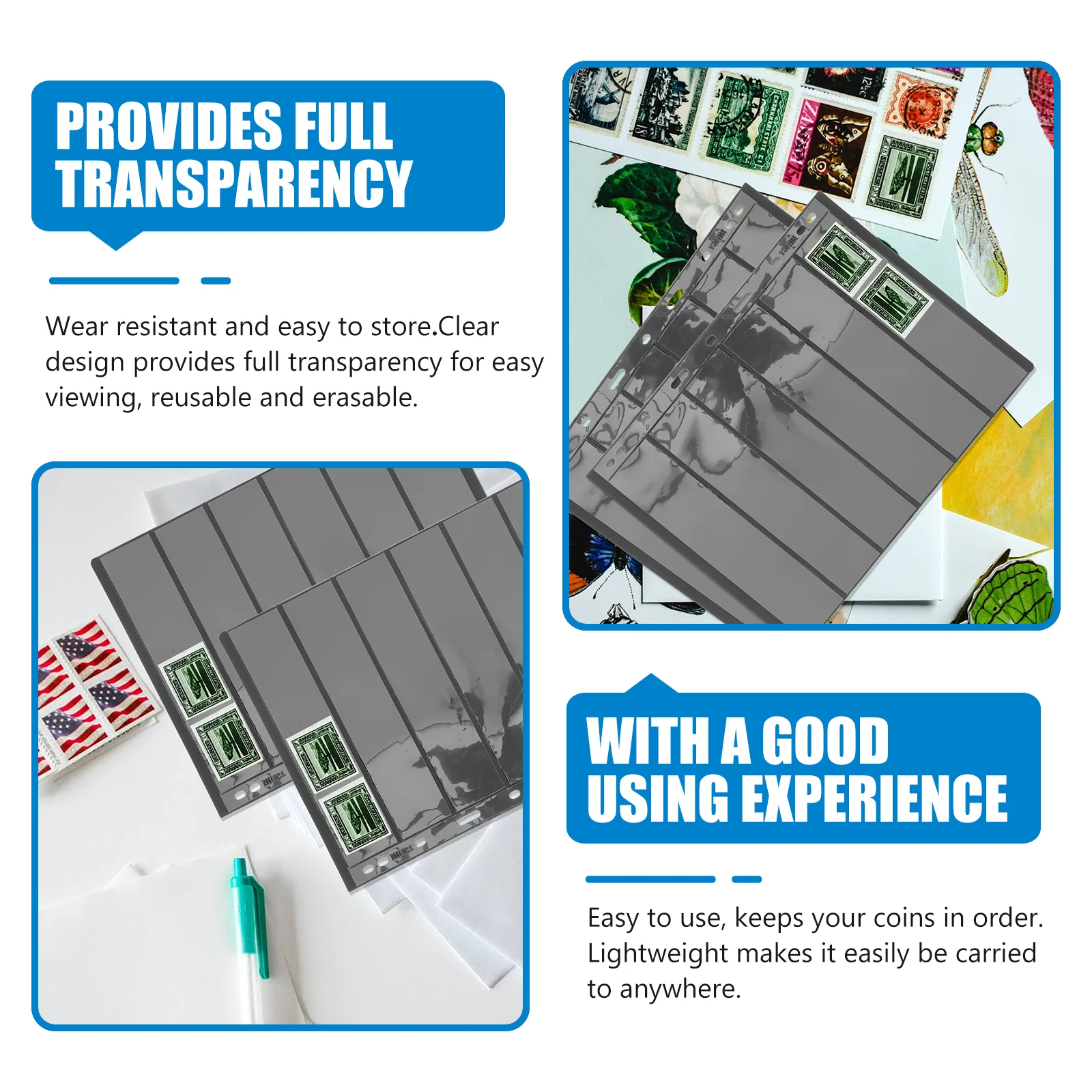 10 Pcs Stamp Collection Album Pages Storage Double Sided PVC Transparent Design Keeps Photos Post Cards Safe