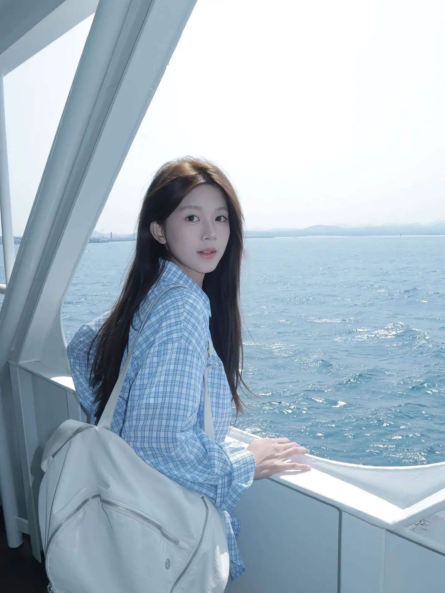 Blu Plaid Cotone Lino Donna irt Inverno Nuovo Vestibilità ampia Lunga Sve Antirughe Protezione solare Capispalla Comodo Top