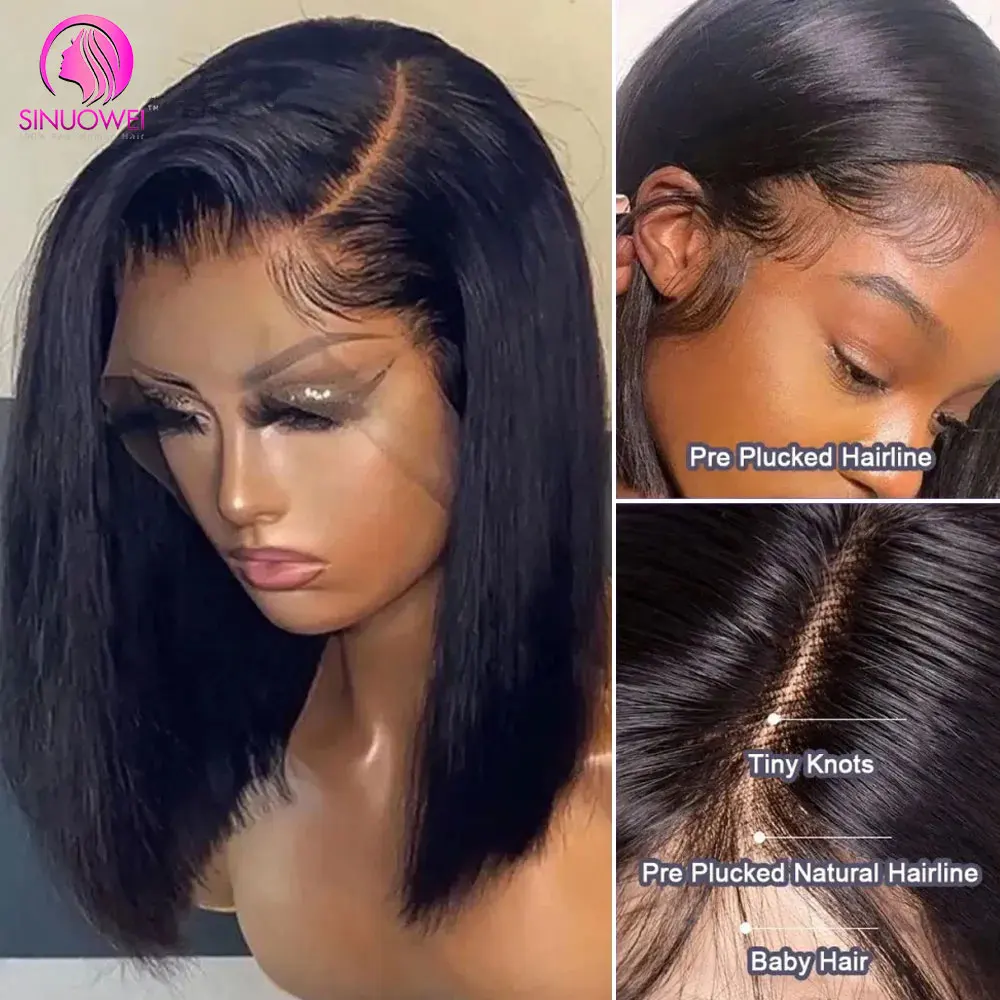 180% Density Bone Straight Short Bob Wigs Transparent 13x4 Lace Frontal Human Hair Wigs Brazilian Lace Front Wigs For Women