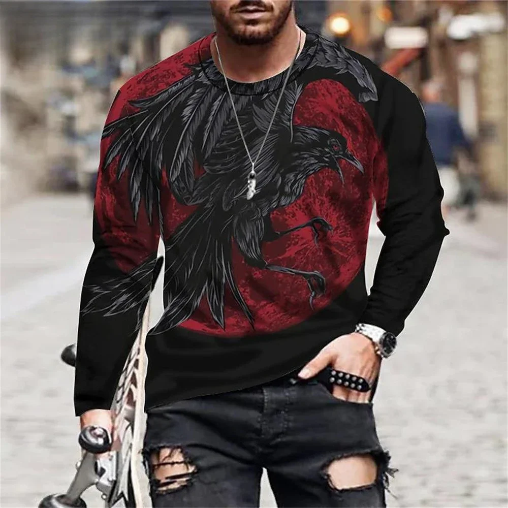 

Animal Print Vintage Men's Clothing Round Neck T-shirts for Men Casual Long Sleeve Oversized T-shirt Fashion Street T shirt Tops