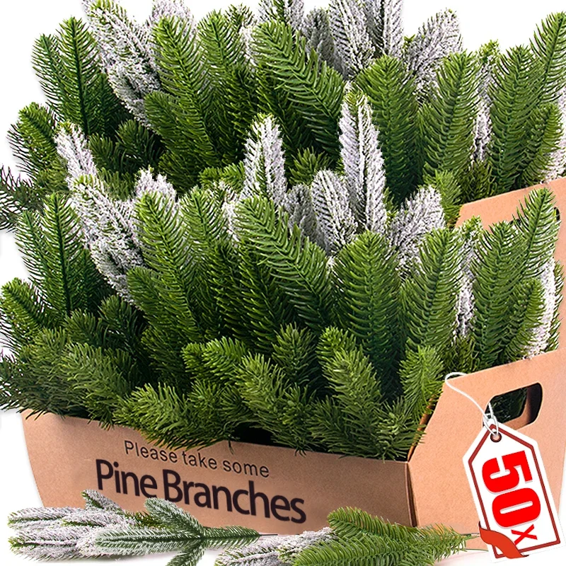 Rama de pino verde Artificial, hojas de decoración navideña, árbol de Navidad, decoración de la habitación del hogar, accesorio de guirnalda de Navidad de Año Nuevo, 50/5x