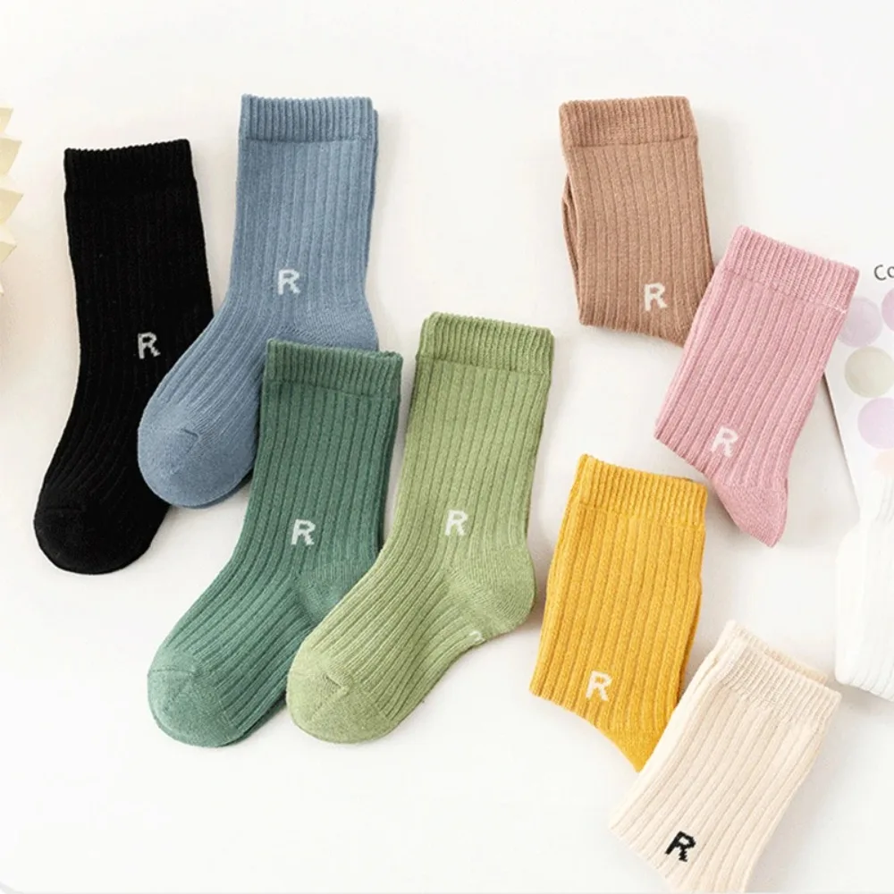 Baby Children Cute Sport Cotton Sock Korean Simplicity Solid Color Letter R Short Sock for Toddler Boys Girls Kids Stockings
