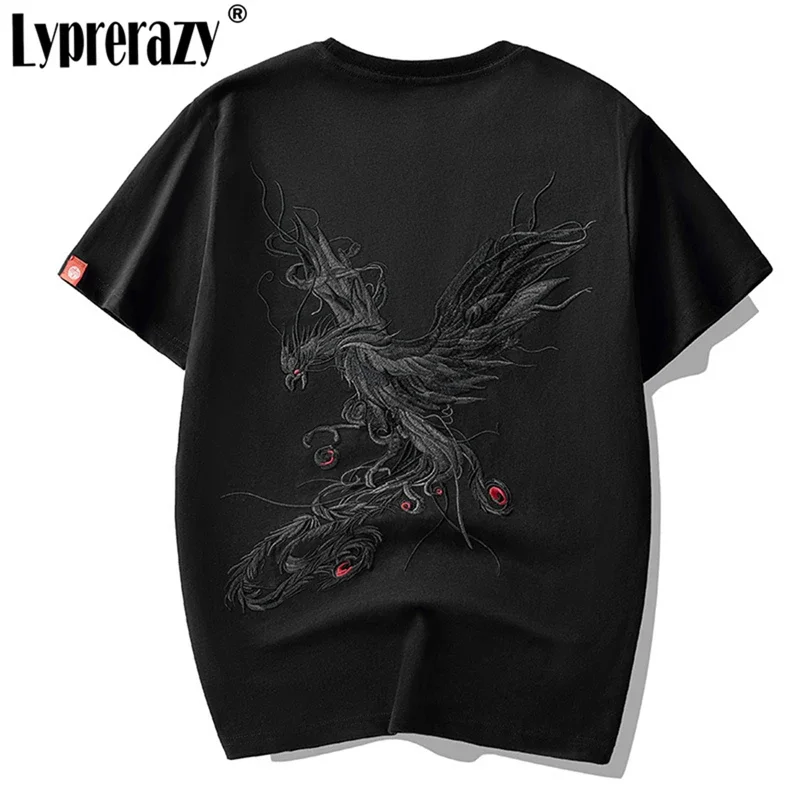 Lyprerazy summer short sleeve men T-shirt tops Chinese style phoenix embroidery original cotton tee shirt