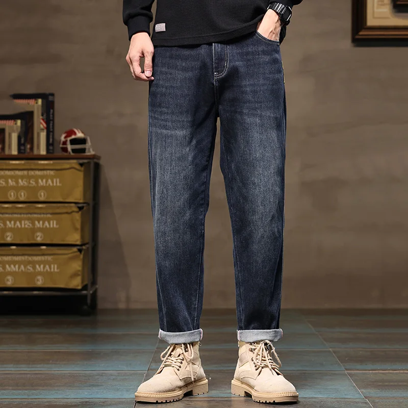 Men Blue Loose Tapered Trouser High Quality Wide Leg Harem Jeans Male Clothes Streetwear Leisure Baggy High Street Denim Pants