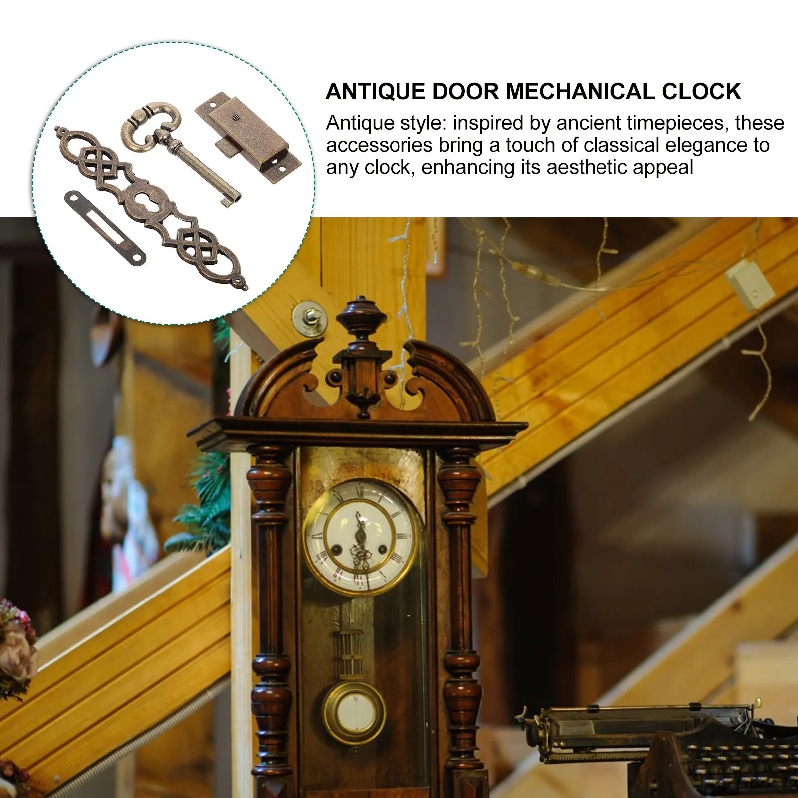 Vintage Metal Cylinder Door Lock Kit with Key for Floor Clocks and Furniture DIY