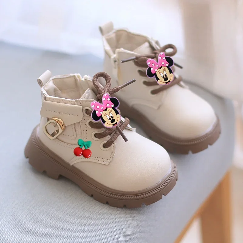 

Обувь для малышей Disney, осень/зима, новая износостойкая повседневная обувь для мальчиков с Микки Маусом, короткие сапоги на молнии, нескользящие первые ходунки для девочек