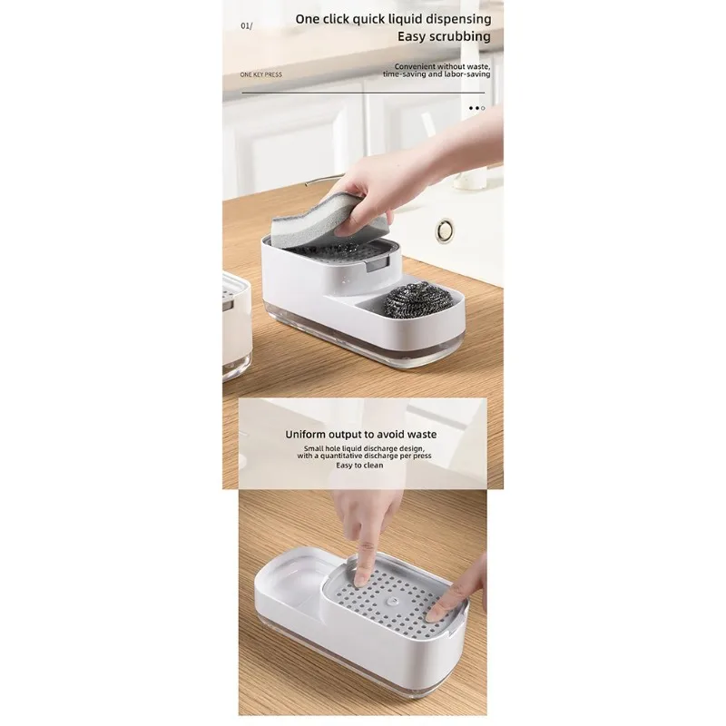 A01F-Automatic Soap Dispenser With Sponge Holder, Manual Liquid Soap Dispenser For Kitchen And Bathroom, Includes Storage Box